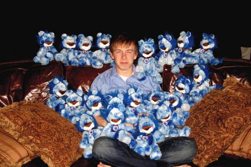 Ryan with stuffed Ryan's Lions that were donated to charitable organizations
